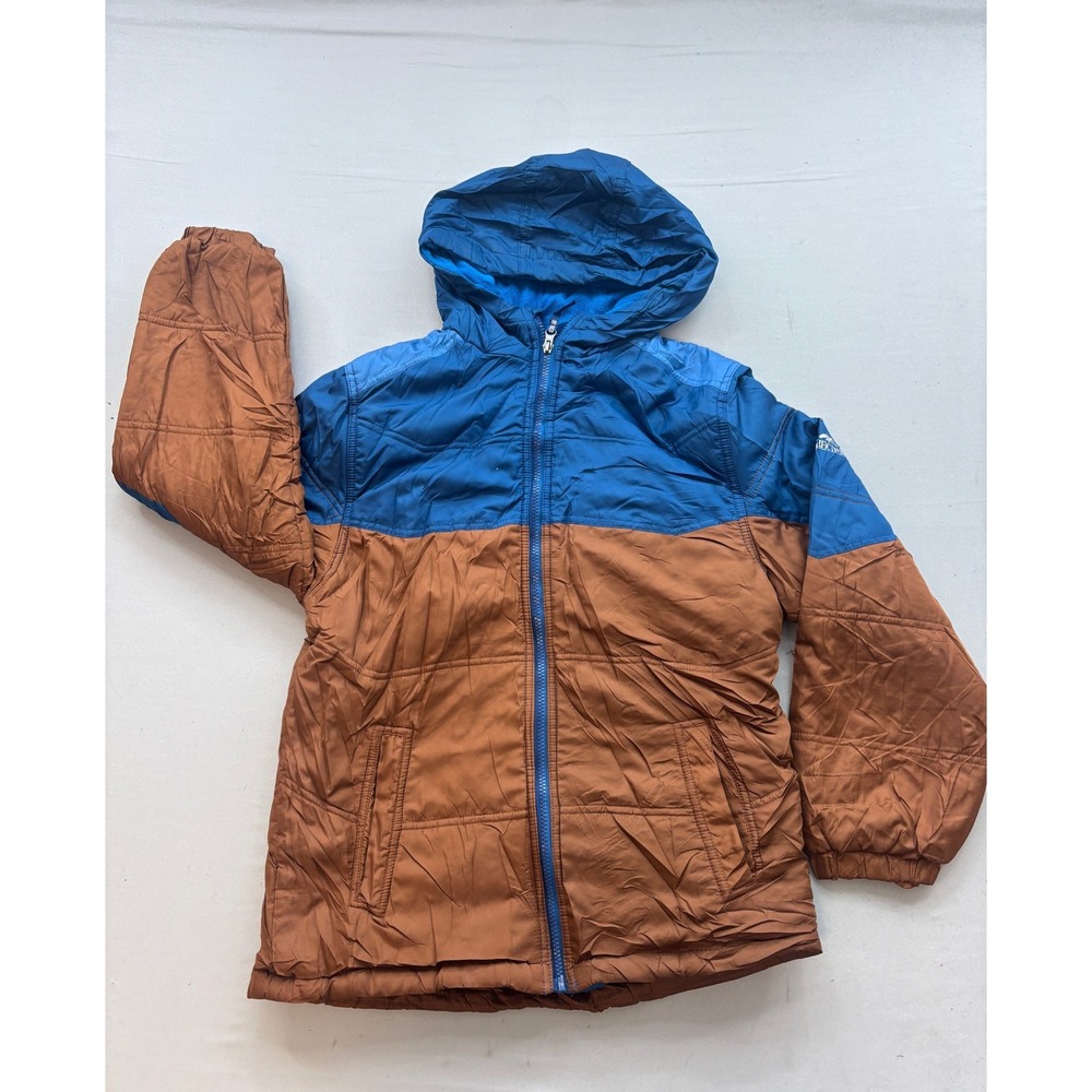 Pacific Trail Boys Puffer Jacket Blue Brown Colorblock Fleece Lined Size L 14/16